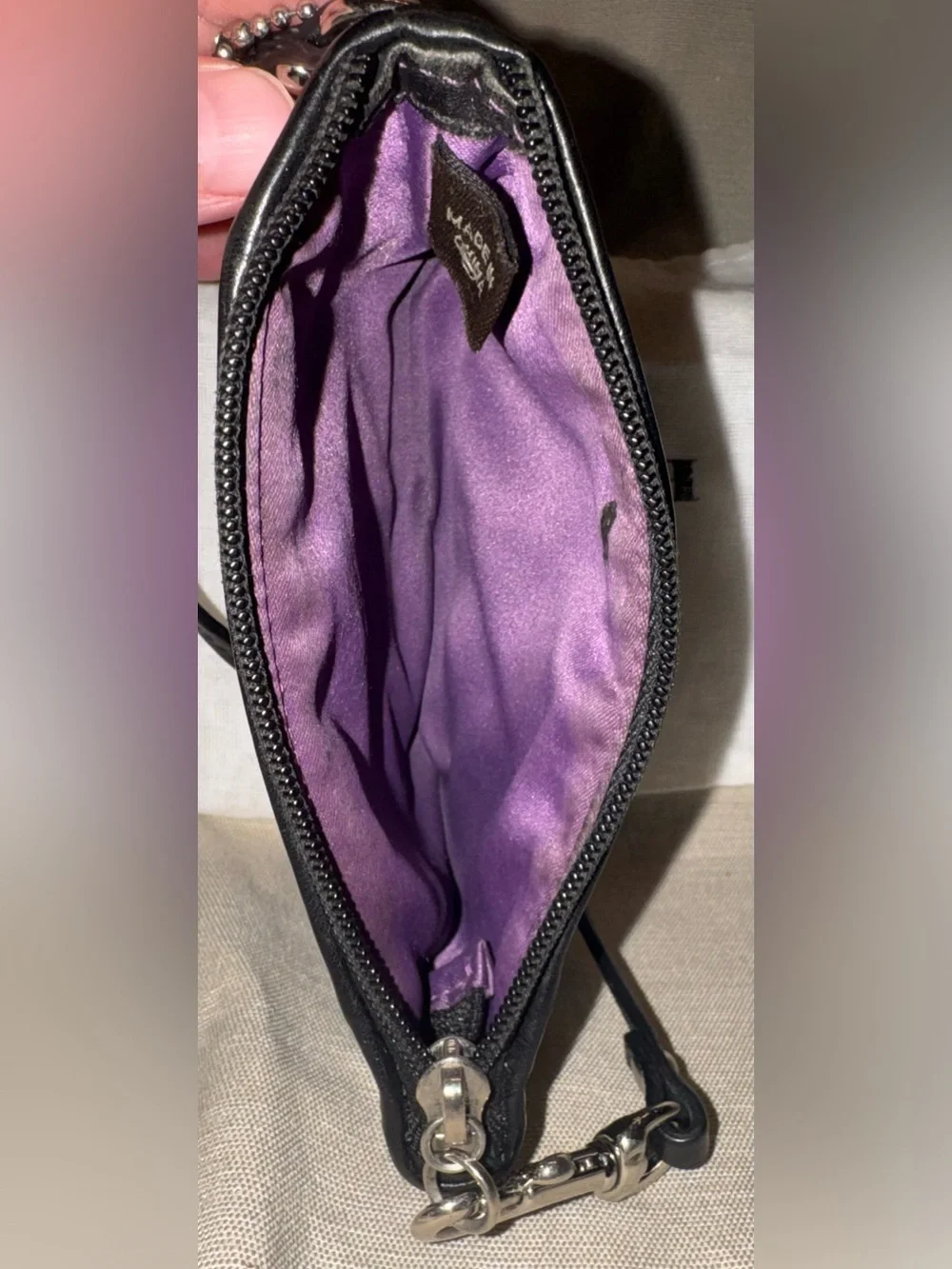 Coach Black Leather Wristlet with Silver Coach Horse & Carriage Logo